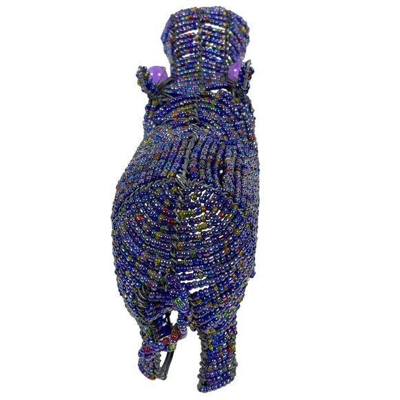South Africa Hippo African Art Wire Blue Beaded Hippopotamus Handmade Sculpture - Picture 6 of 12